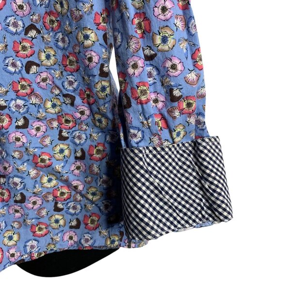 Tallia Button Up Long Sleeve Dress Shirt L Blue Floral Flip Cuff Point Collar - Picture 4 of 7